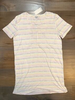Splendid Pastel Striped Short Sleeve Sleep dress in White